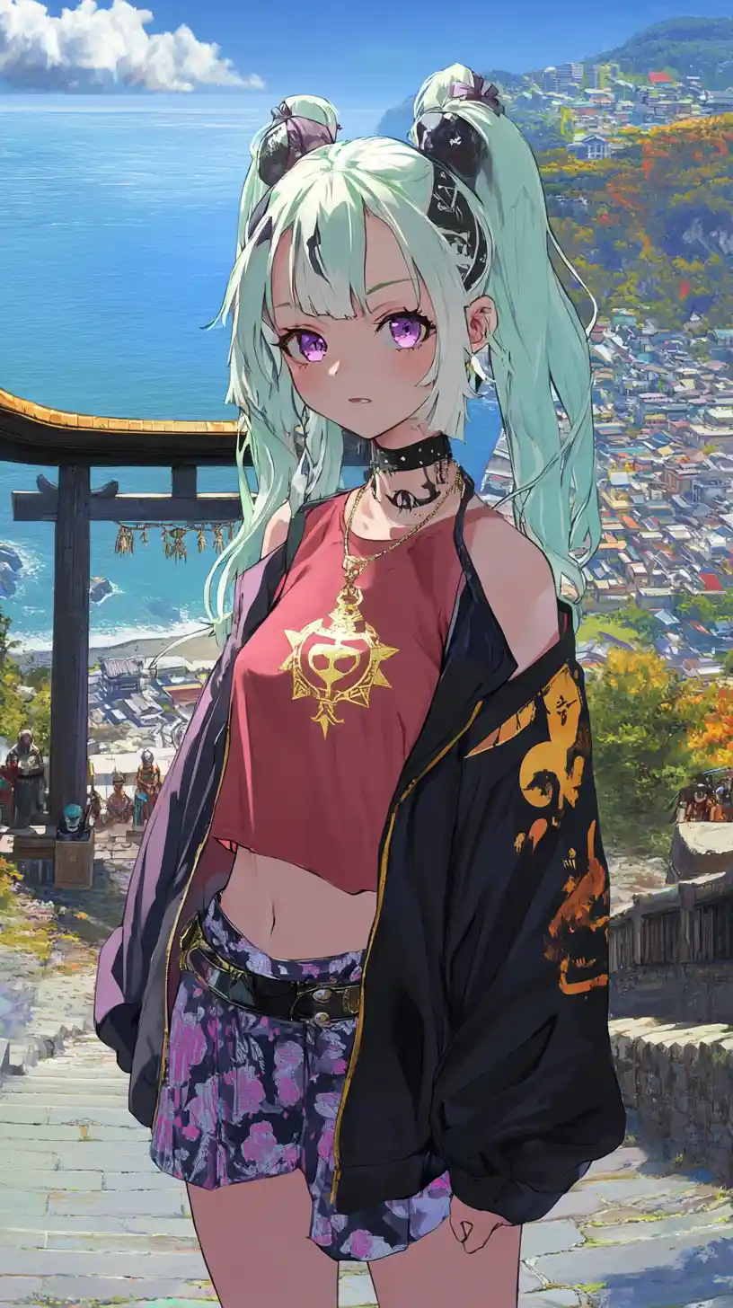 Anime girl by bonfire in a fantasy military camp