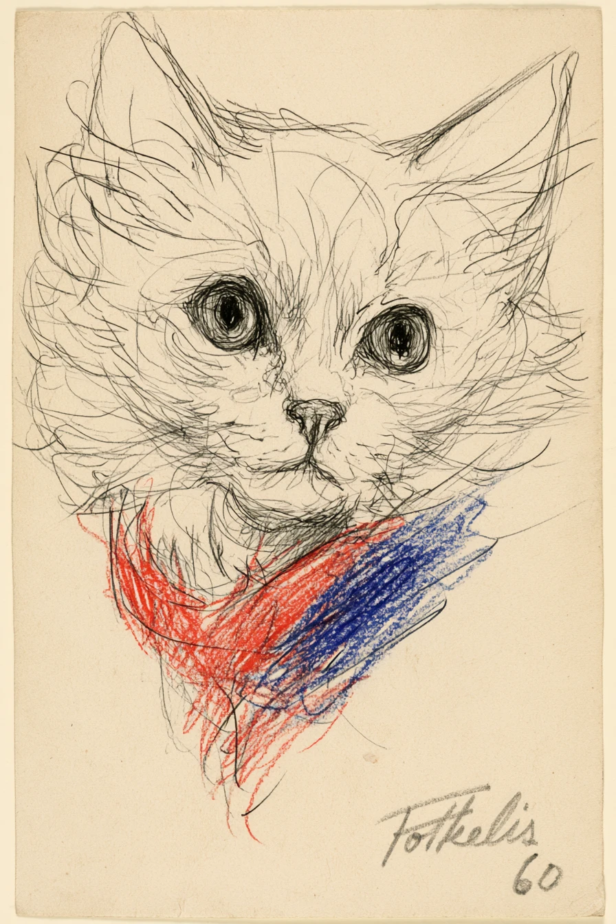 Pen and ink cat portrait with expressive gaze