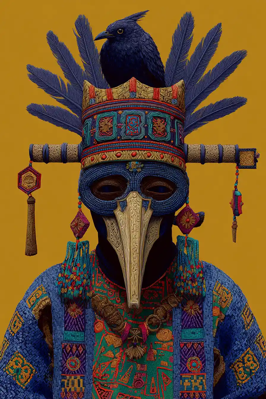Mythical Yoruba trickster deity in vibrant surreal colors