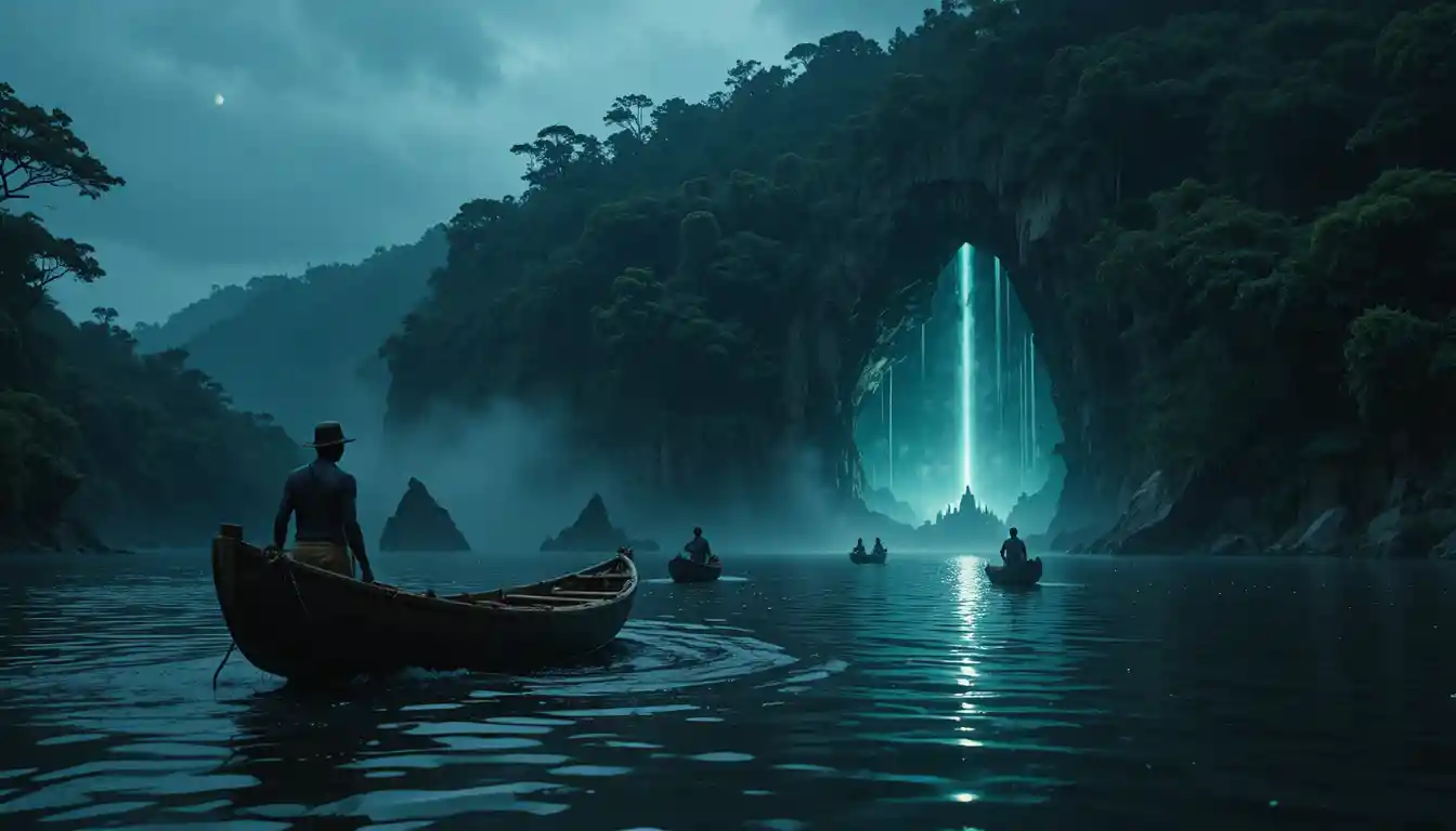 Vecchio pescatore segue una luce misteriosa sul fiume Congo