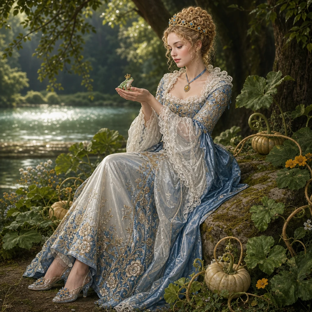 Renaissance style portrait of a young noblewoman with frog