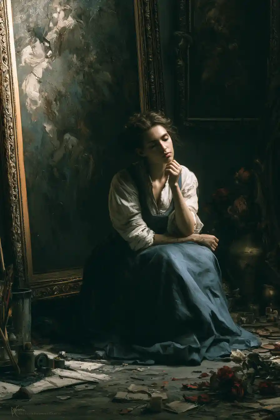 Melancholic artist reflecting on forgotten PicLumen creations