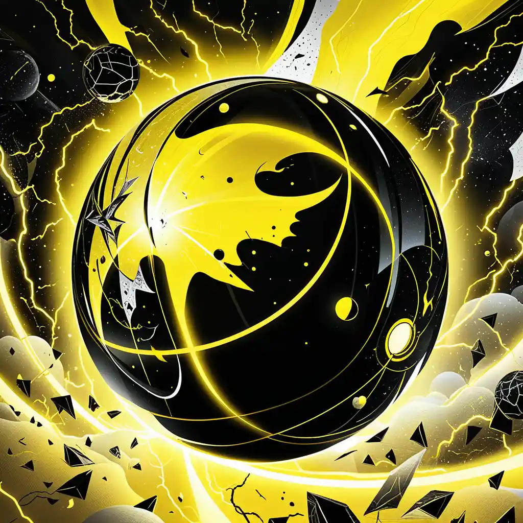Futuristic black planet glowing with vivid yellow neon lights