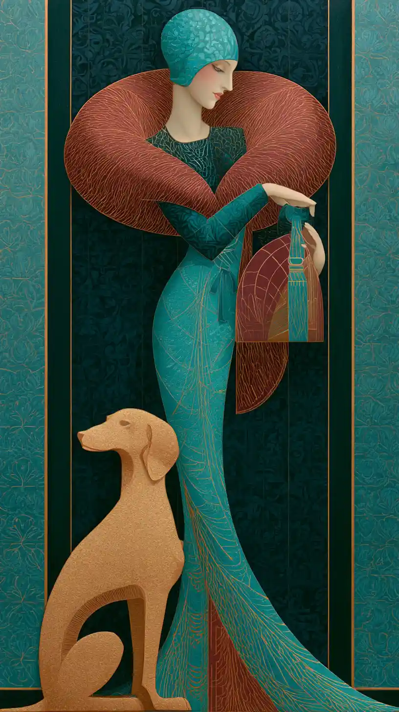 Glamorous Art Deco portrait of a woman with her dog