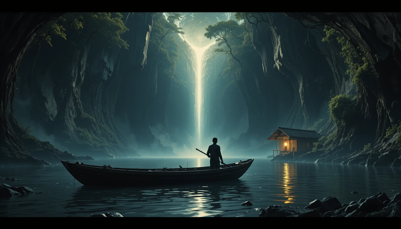 Old fisherman following a mysterious light on the Congo