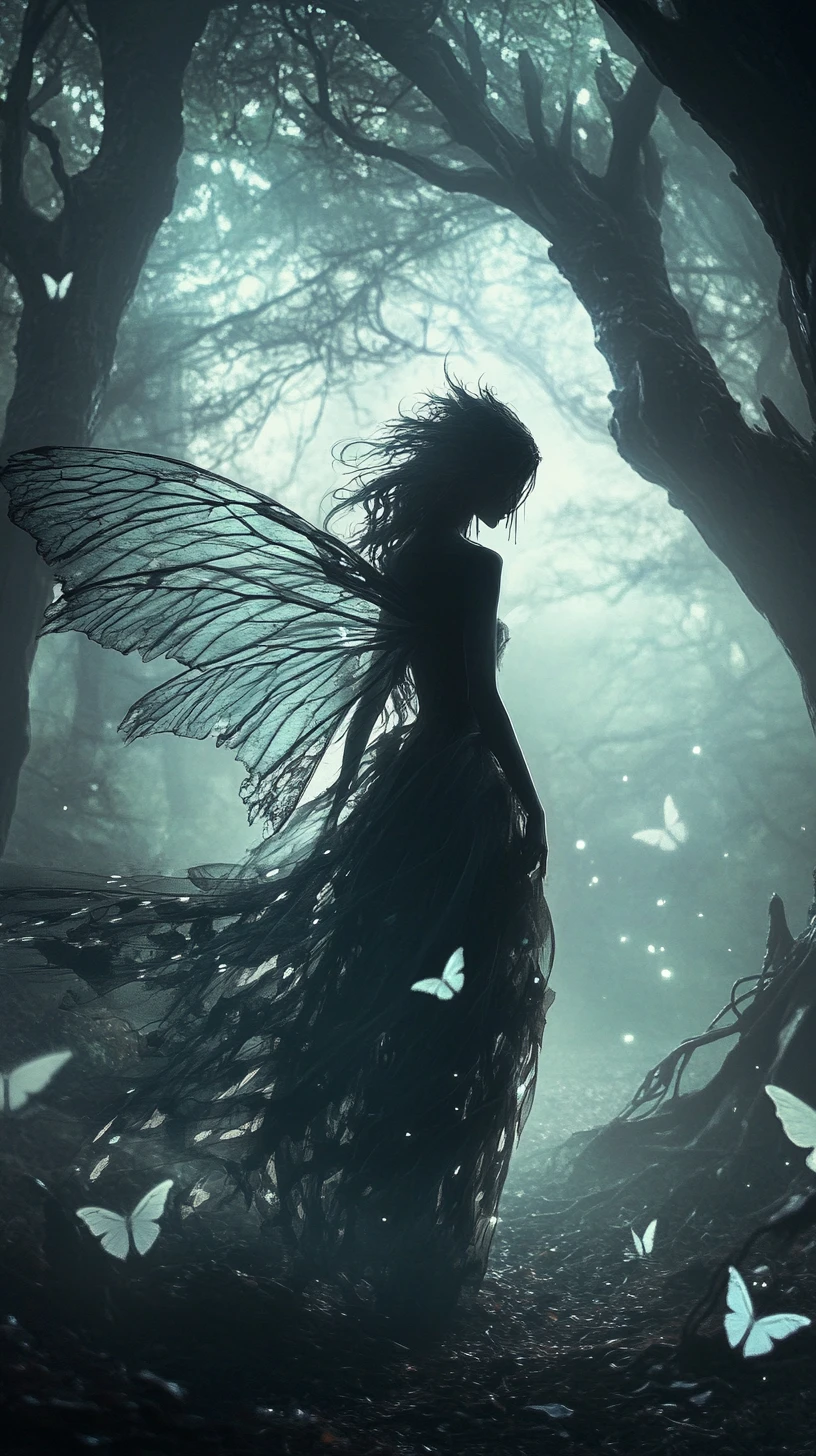 Ethereal Fairy Woman Walking Through Haunted Misty Forest