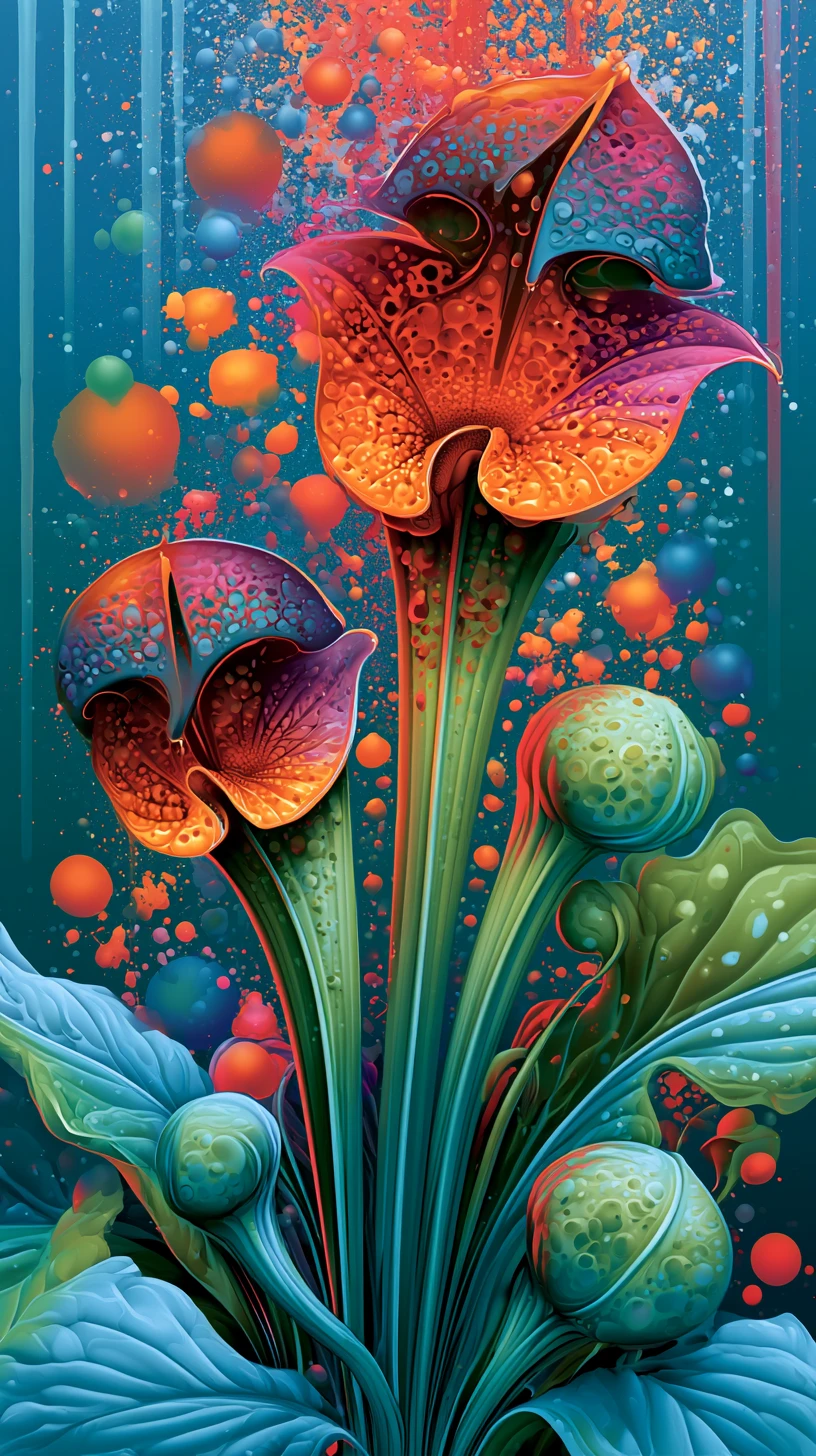 Surreal Carnivorous Plant In Bold Airbrush Illustration