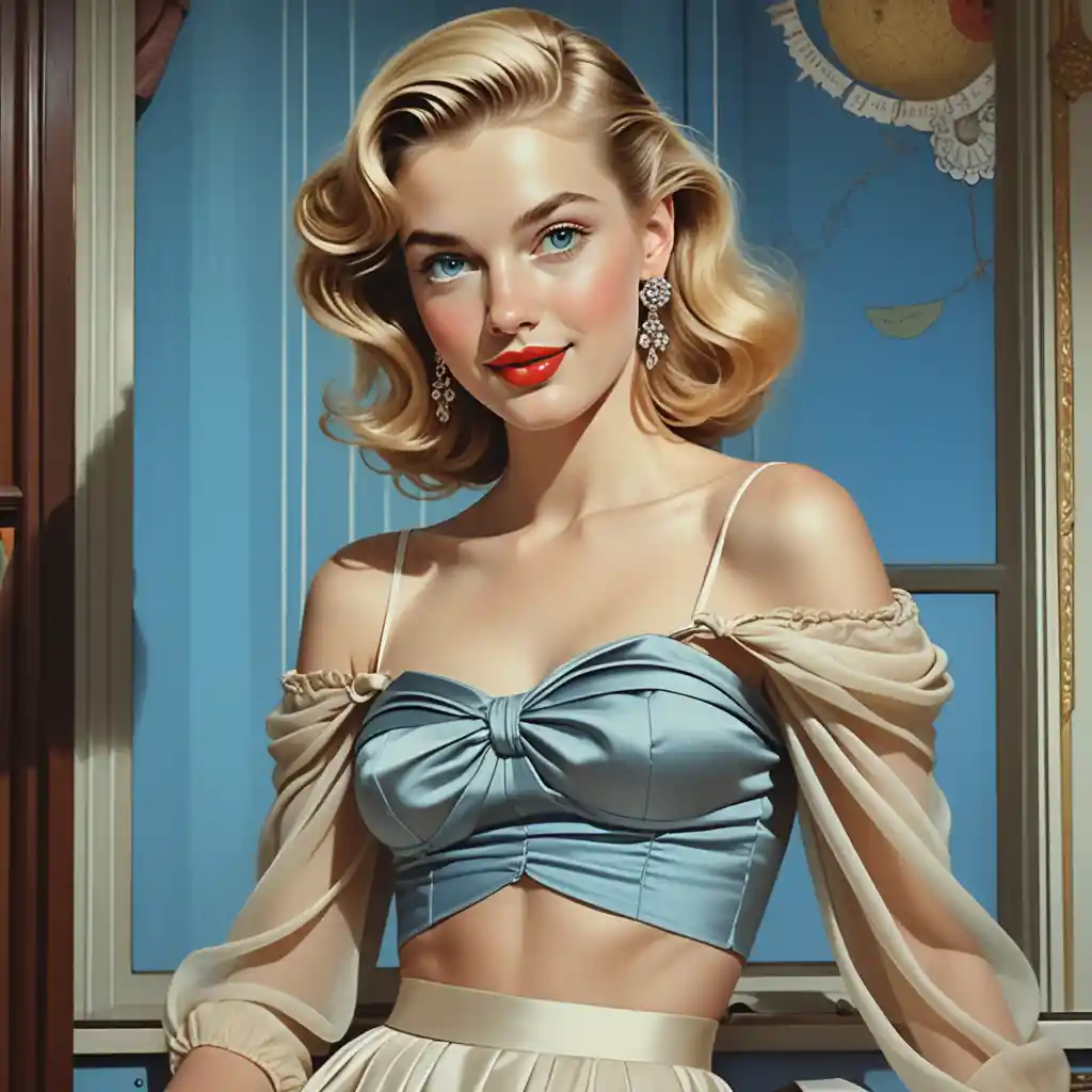 Elegant 1950s inspired portrait of a young blonde woman