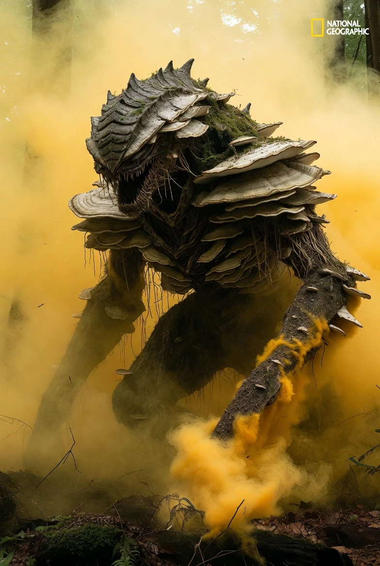 Colossal Fungal Monster Looming In A Misty Forest