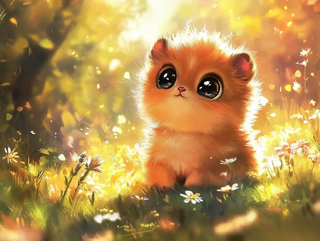 Adorable baby animal with big eyes in sunny meadow