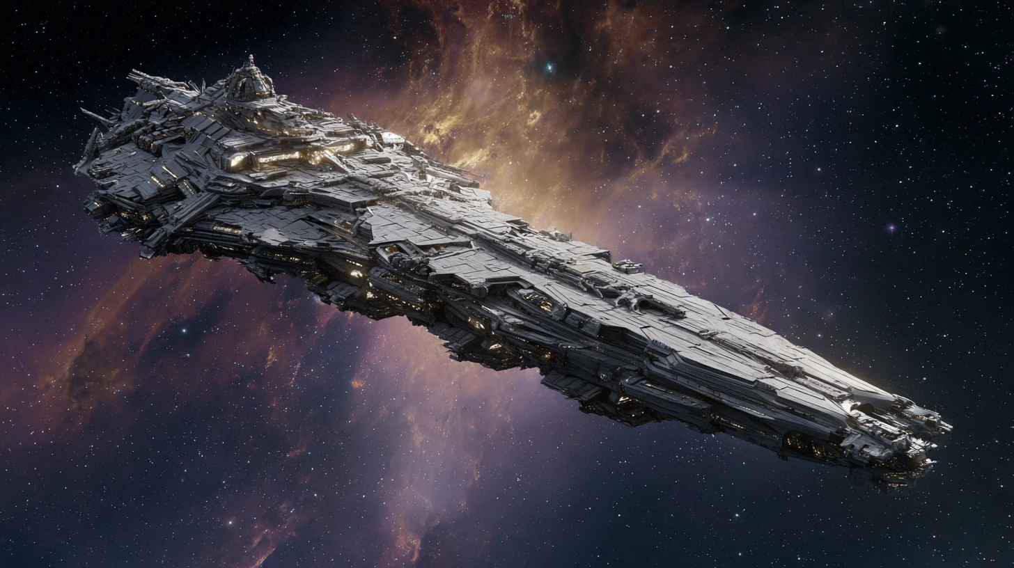 Stealth warship drifting at the edge of the heliopause