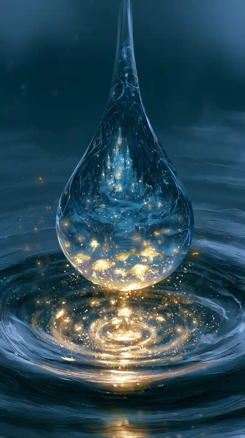 Raindrop Revealing A Glowing Fantasy Forest World