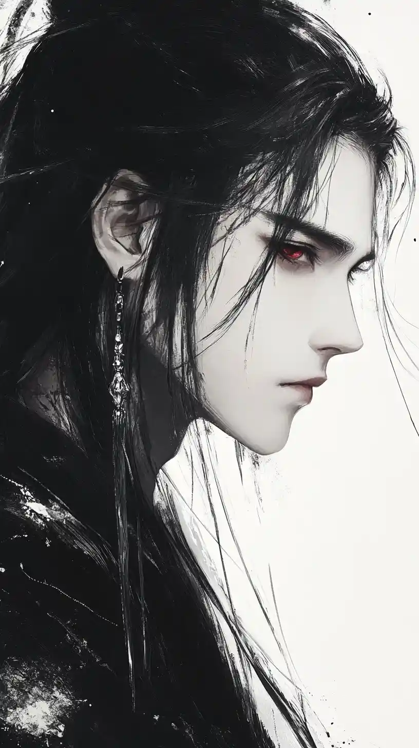 Ethereal close up portrait with glowing crimson eyes
