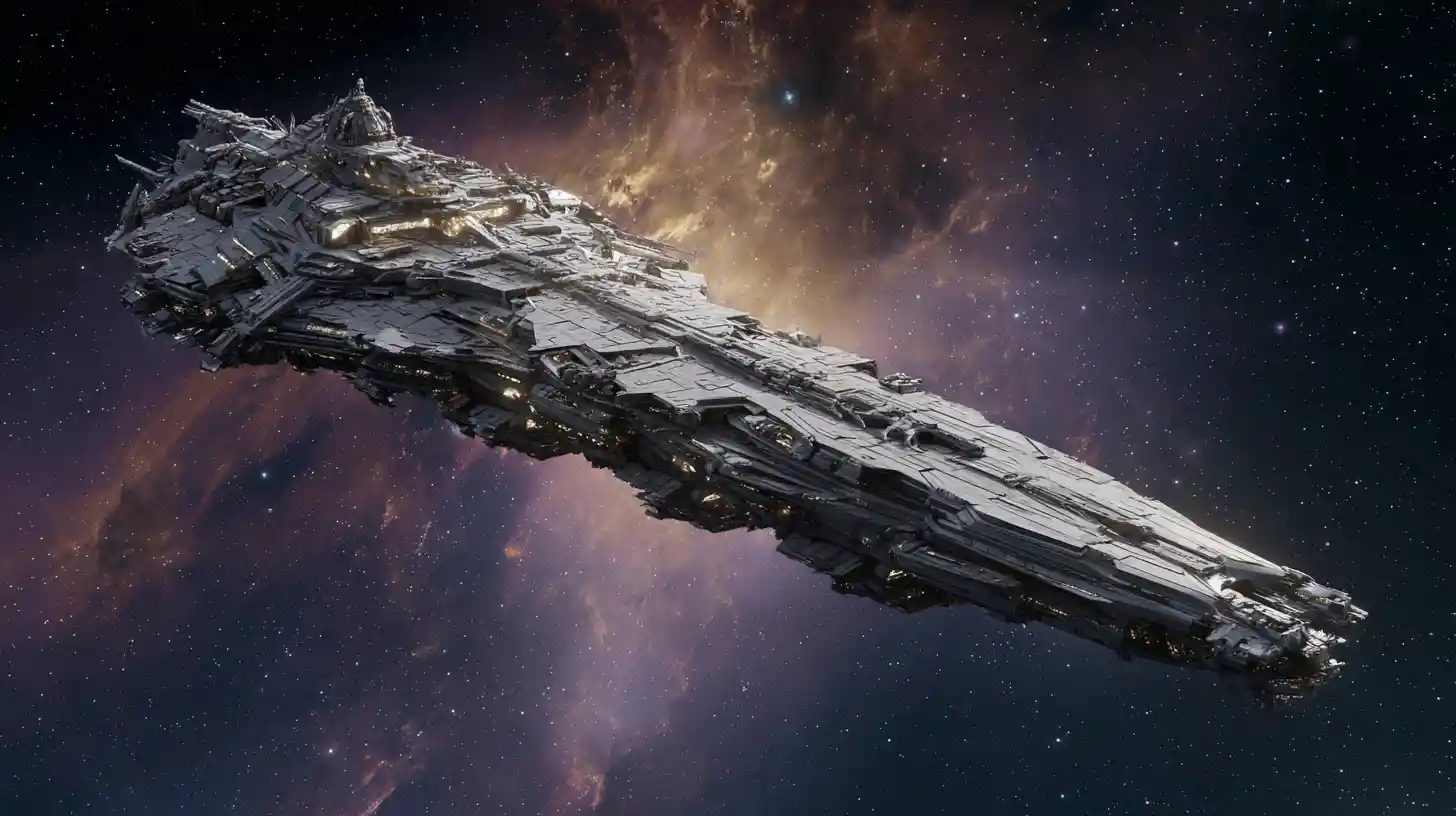 Stealth warship drifting at the edge of the heliopause