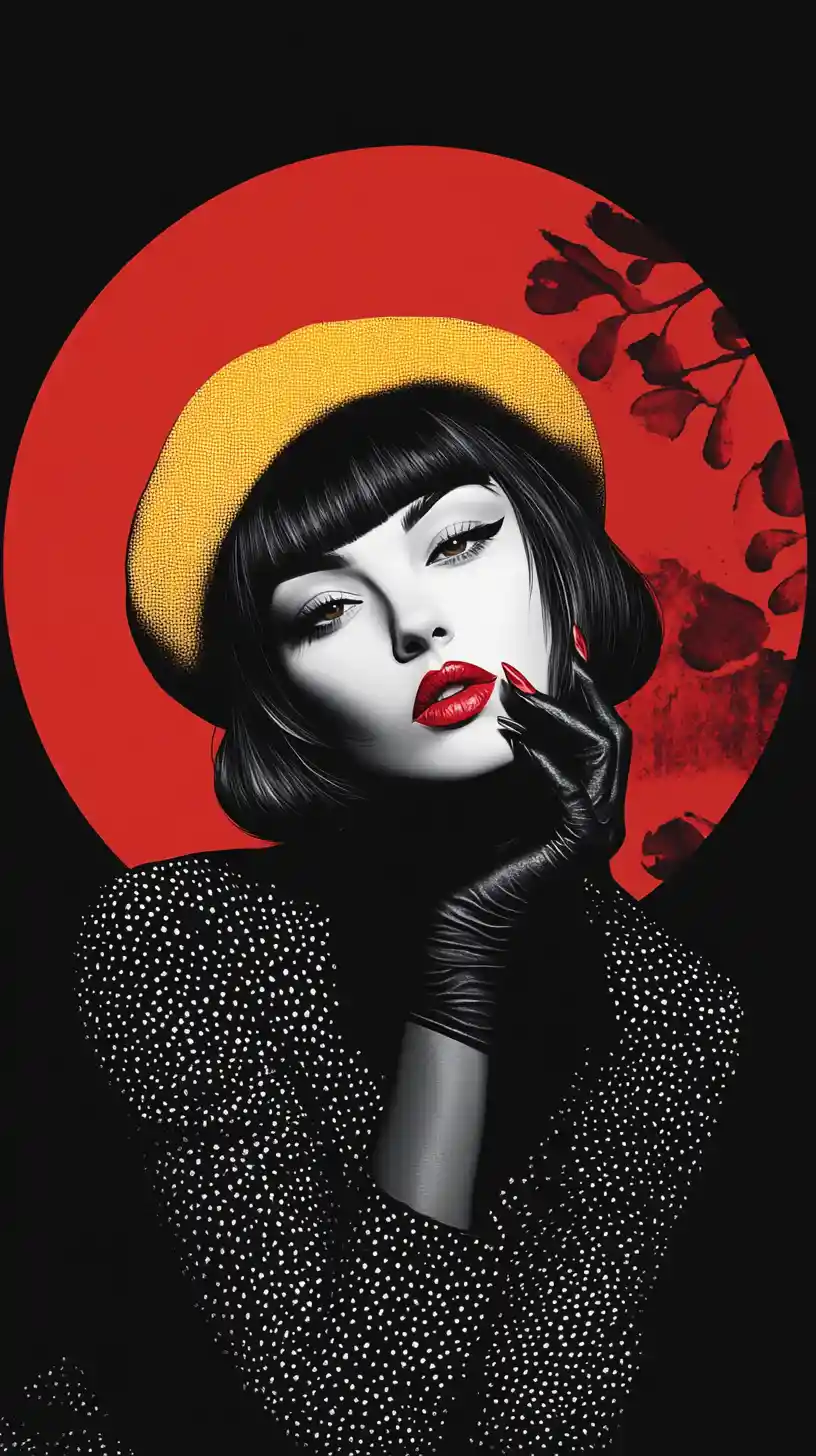 Stylish woman portrait with red circle and black background
