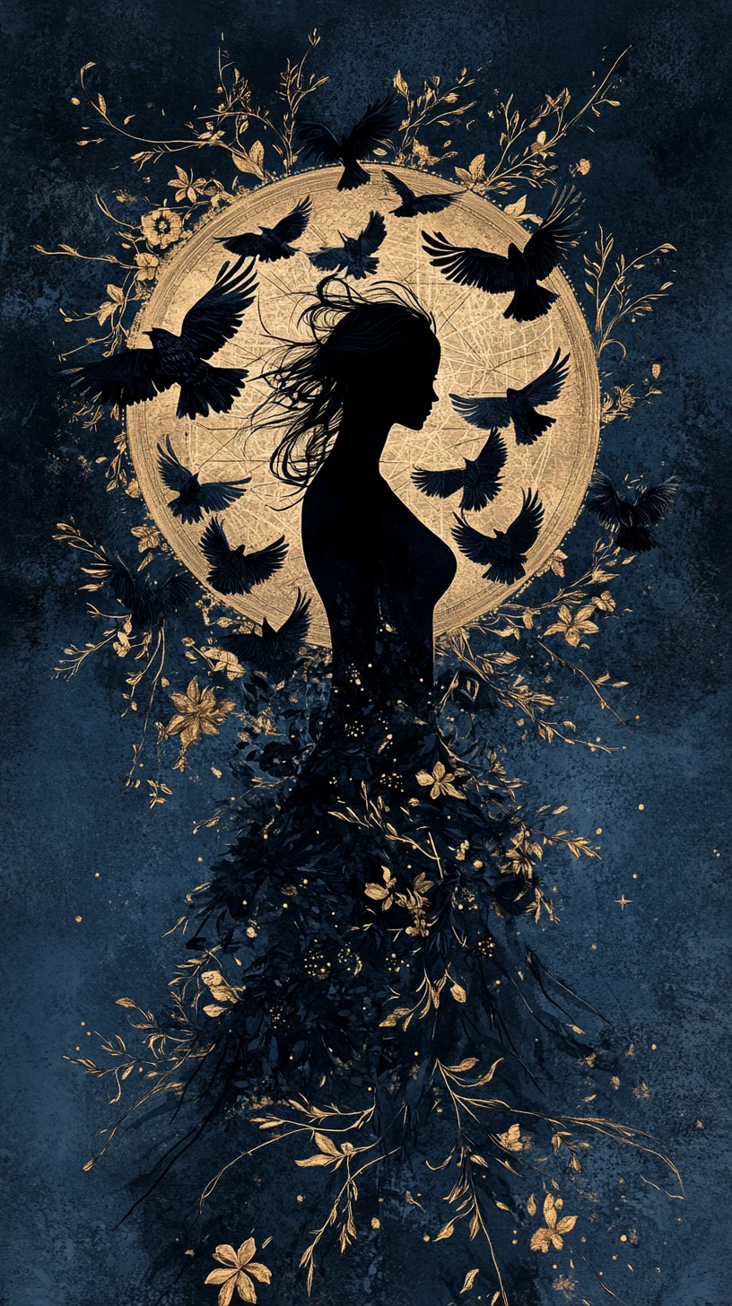 Surreal Woman Dissolving Into Ravens And Botanical Spirals