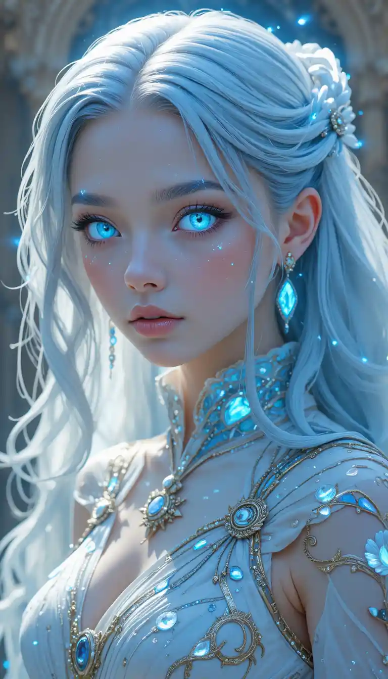Young turquoise eyed anime girl with glowing markings