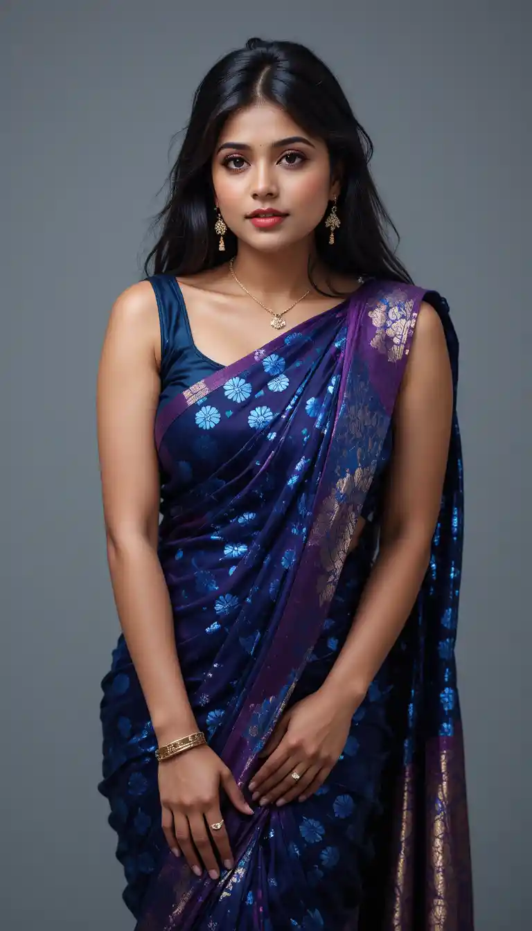 Tamil actress in glossy saree with exposed midriff pose