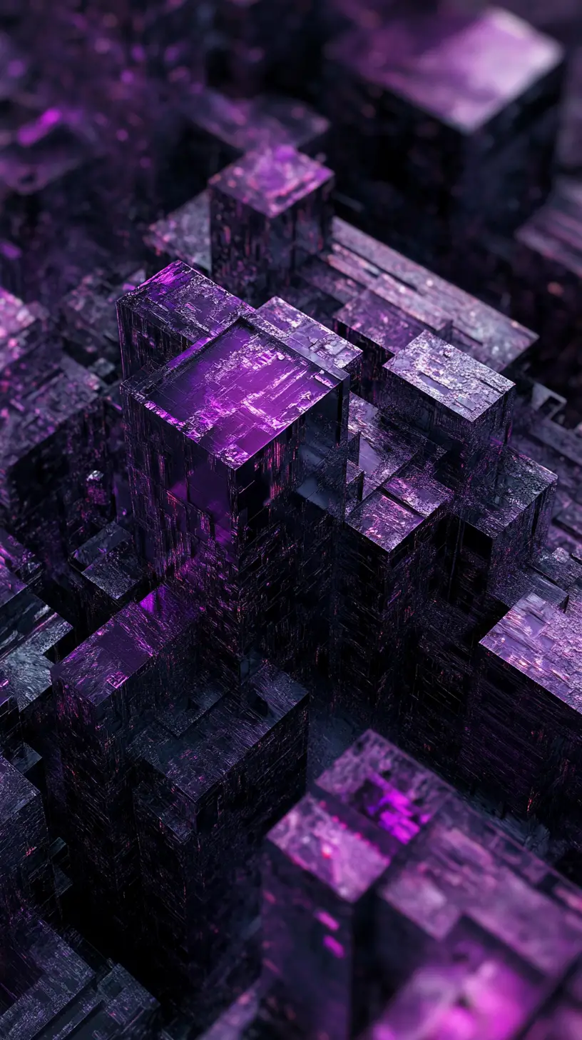 Dense geometric cube of layered glitching patterns