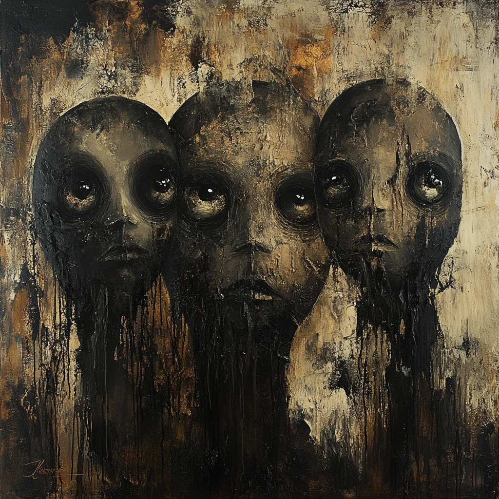 Golem family portrait in dark German expressionist style