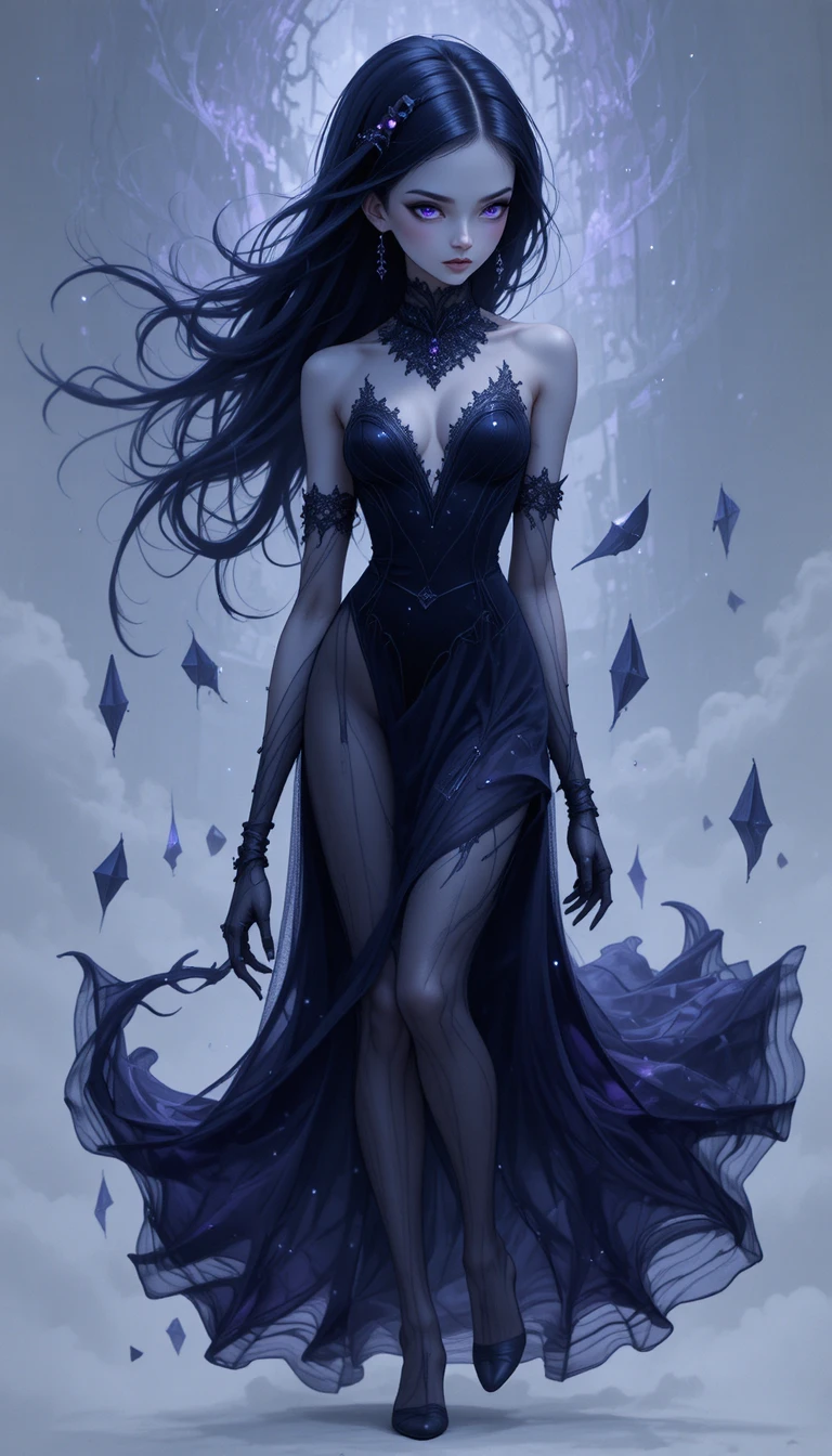 Ethereal anime ghost girl wrapped in living shadows