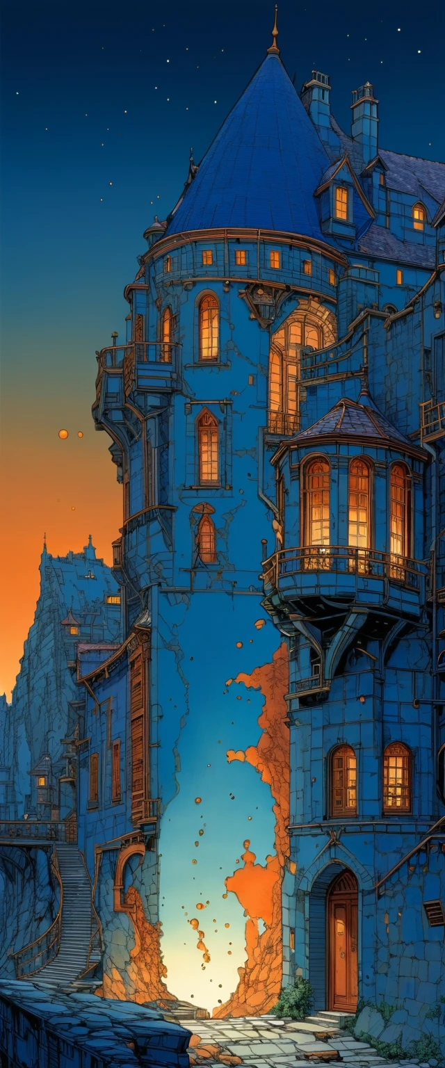 Dynamic sci fi manga scene on a colonised alien world