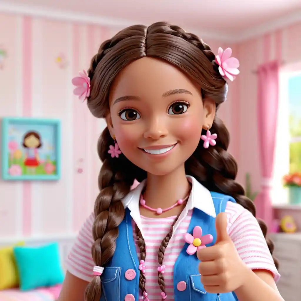 Smiling 3D Doll Girl Giving Double Thumbs Up
