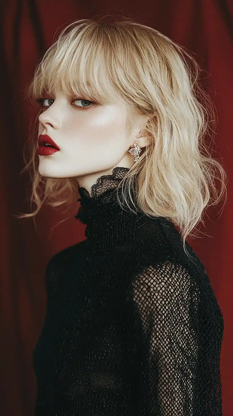 Confident beauty portrait with slicked hair and bold lip