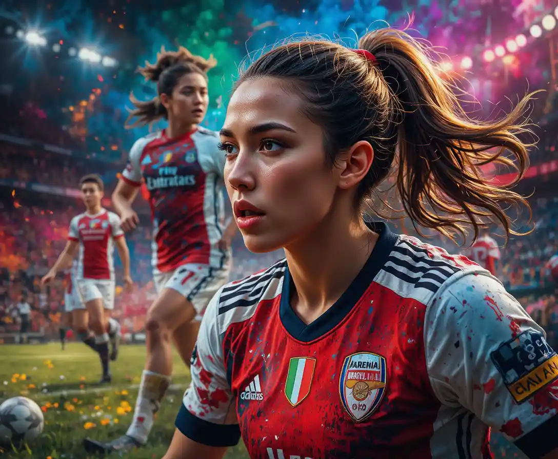 Women soccer match in vibrant concept sports art scene