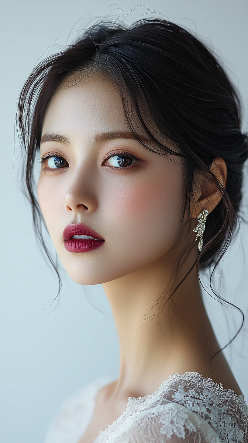Korean beauty portrait with soft blurred bitten lips