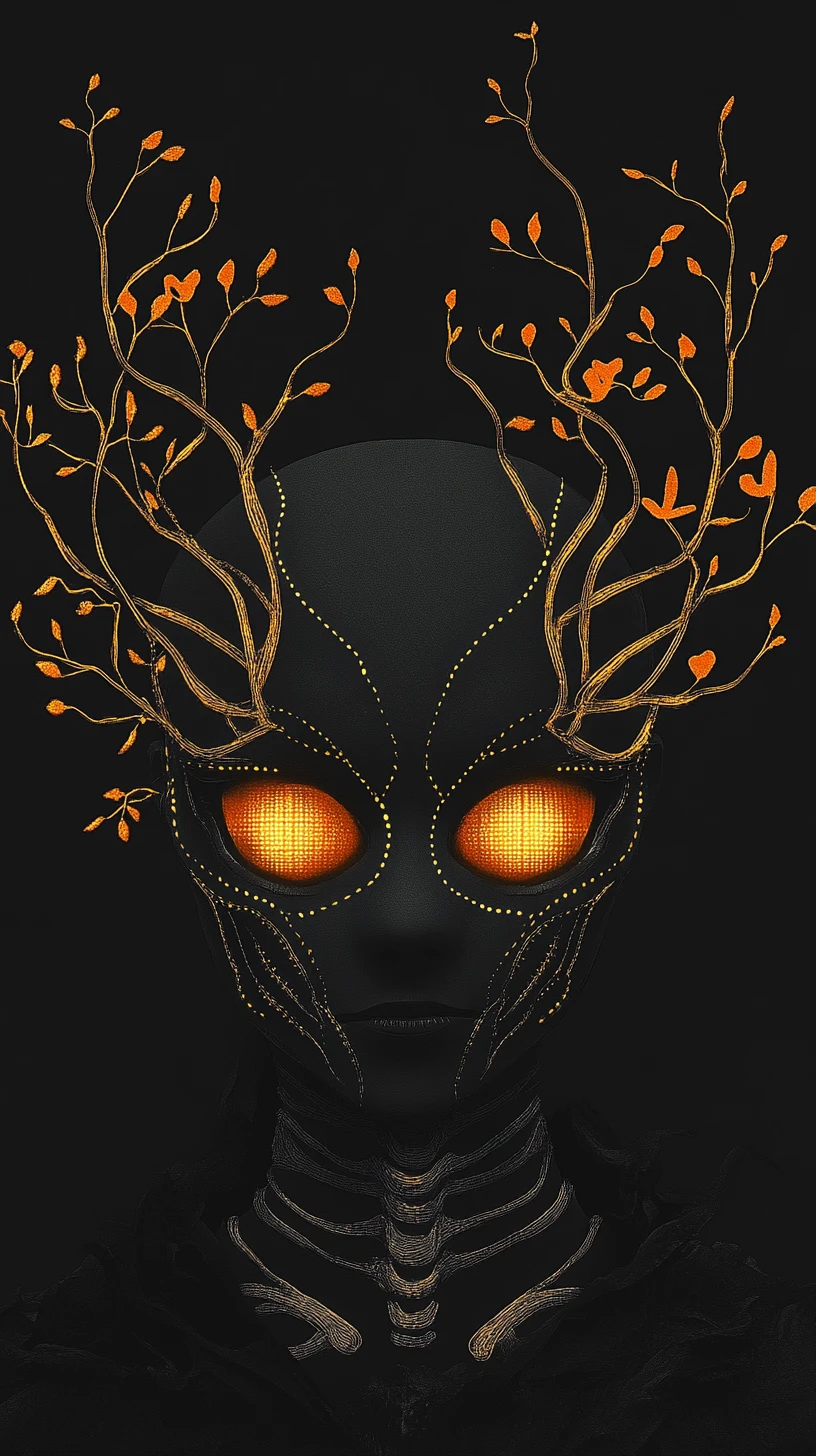 Surreal bioluminescent creature portrait with coral antler crown