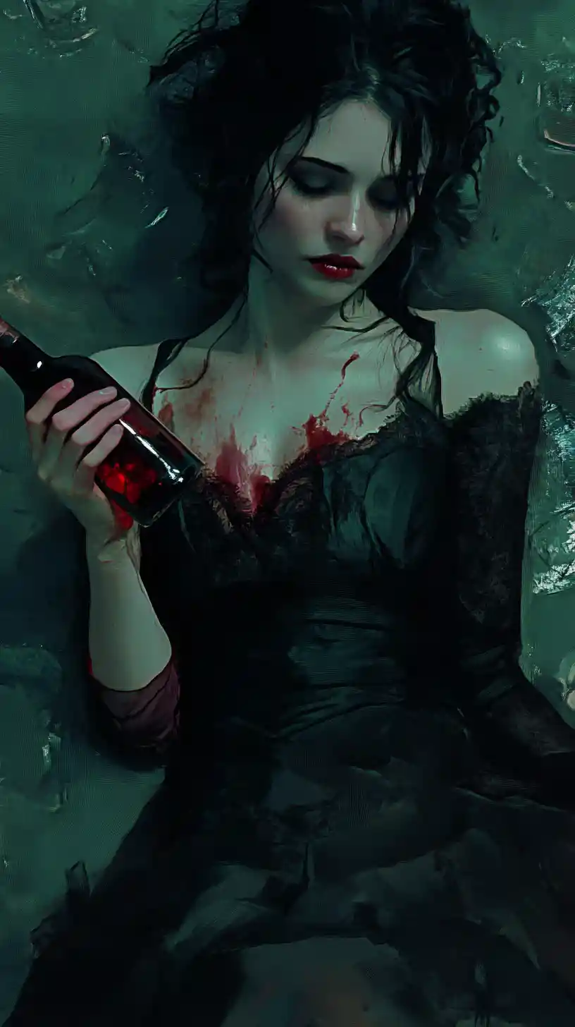 Lonely drinker holding an empty liquor bottle at the bar