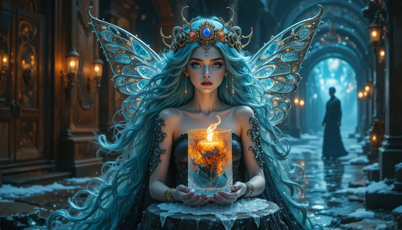 Celestial enchantress portrait with glowing jeweled mask