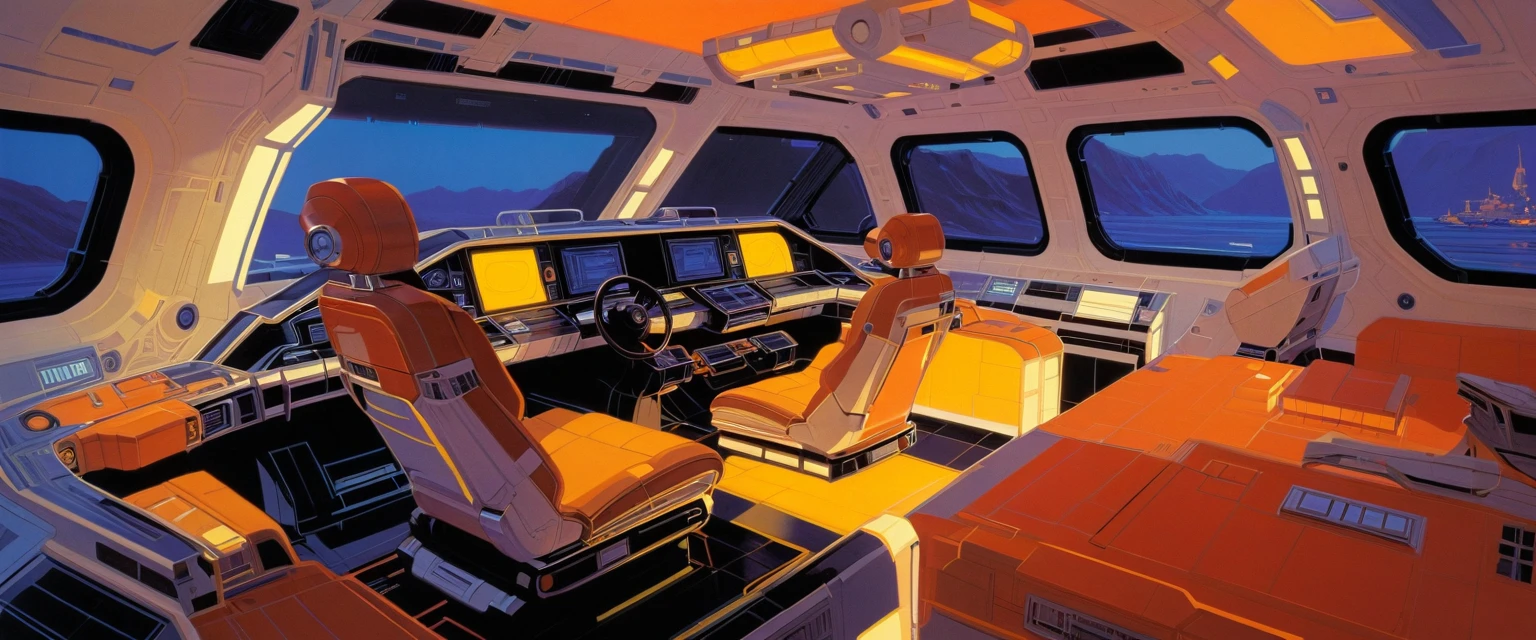 Futuristic movie concept art poster inspired by Syd Mead