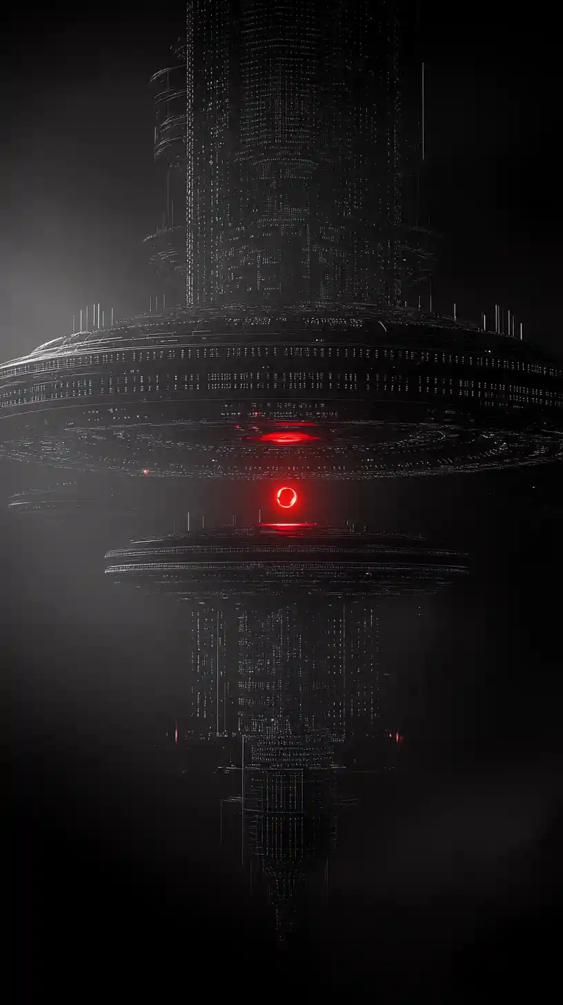 Vast floating ringed structure in silent outer space