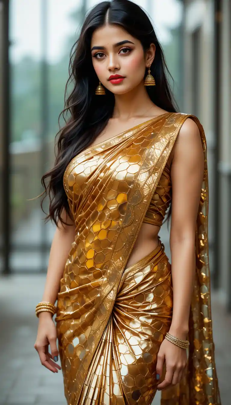 Tamil woman in modern saree with exposed midriff