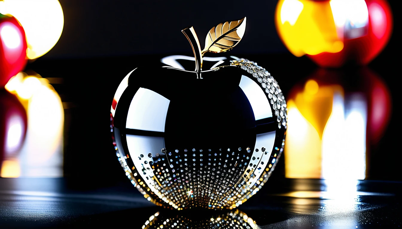 Luxury crystal apple centerpiece on black velvet background