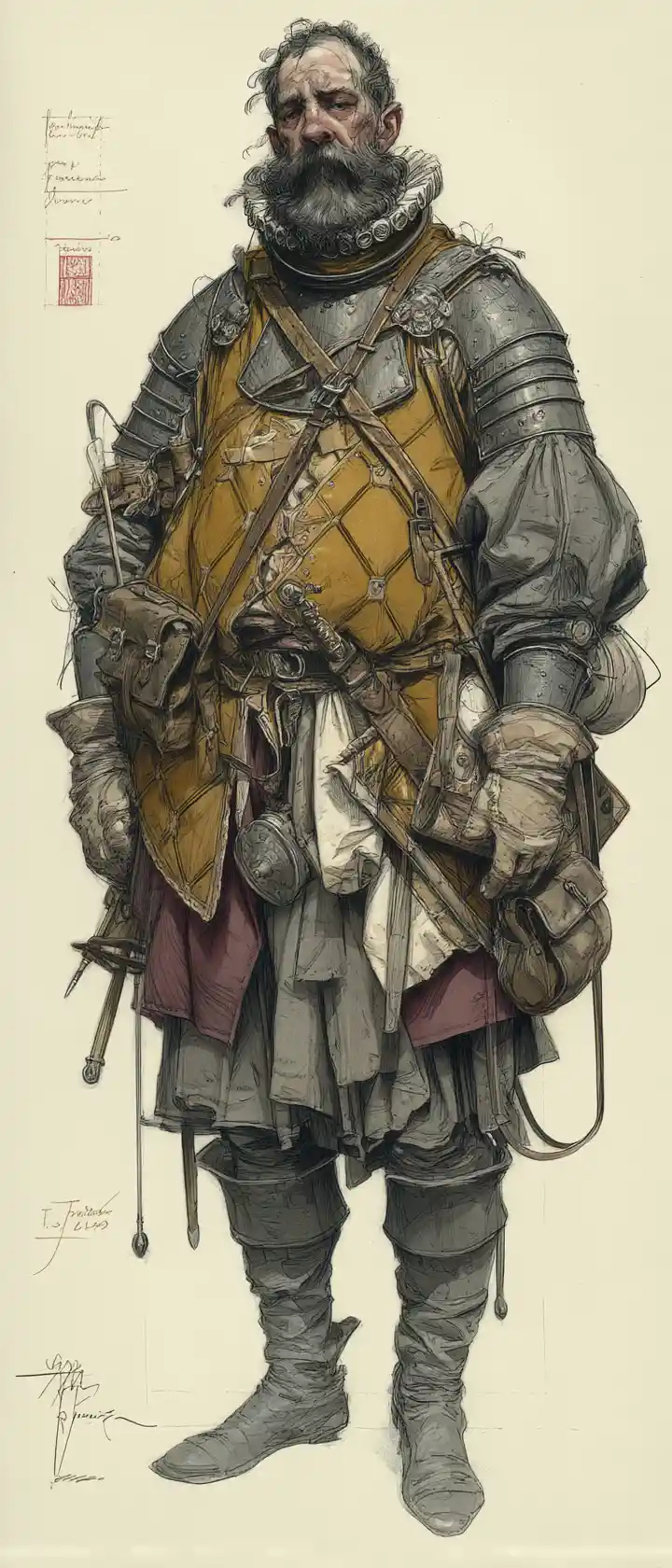 Fantasy warrior in layered historical armor concept illustration