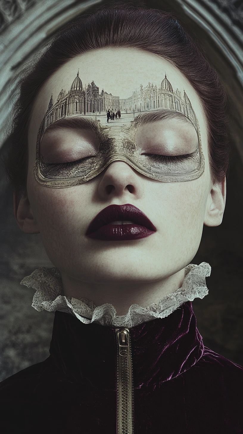 Surreal woman unzipped to reveal baroque cathedral within
