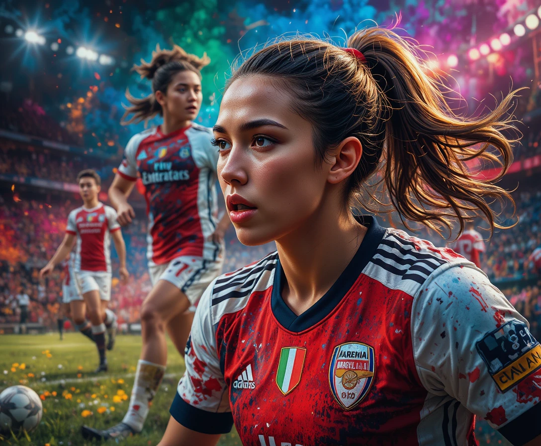 Women soccer match in vibrant concept sports art scene
