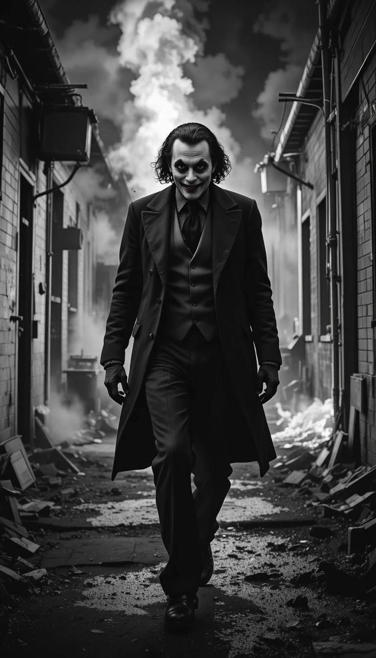 Man Walking From A Burning Warehouse With Wicked Smile