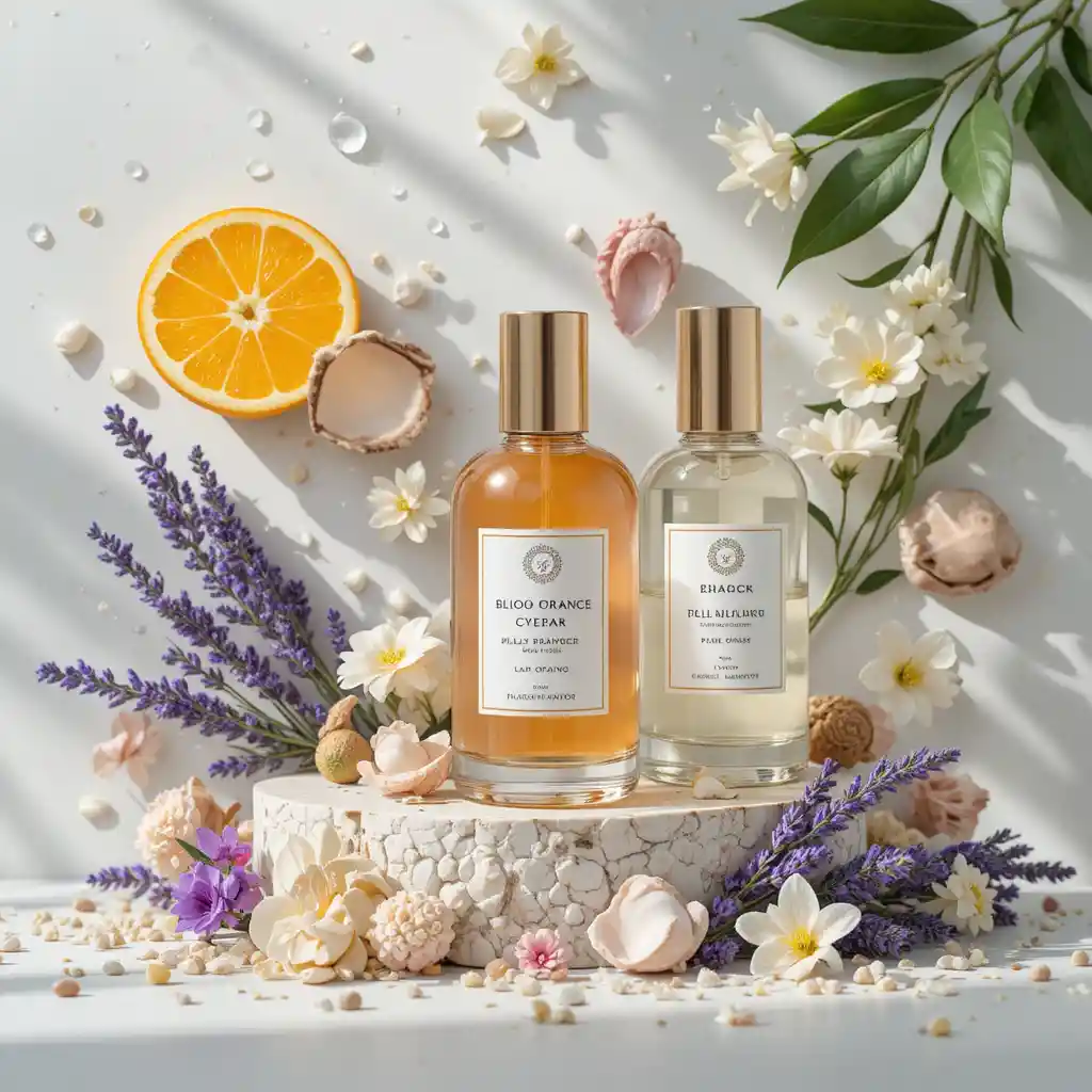 Luxury spa beauty bottles with natural botanical ingredients