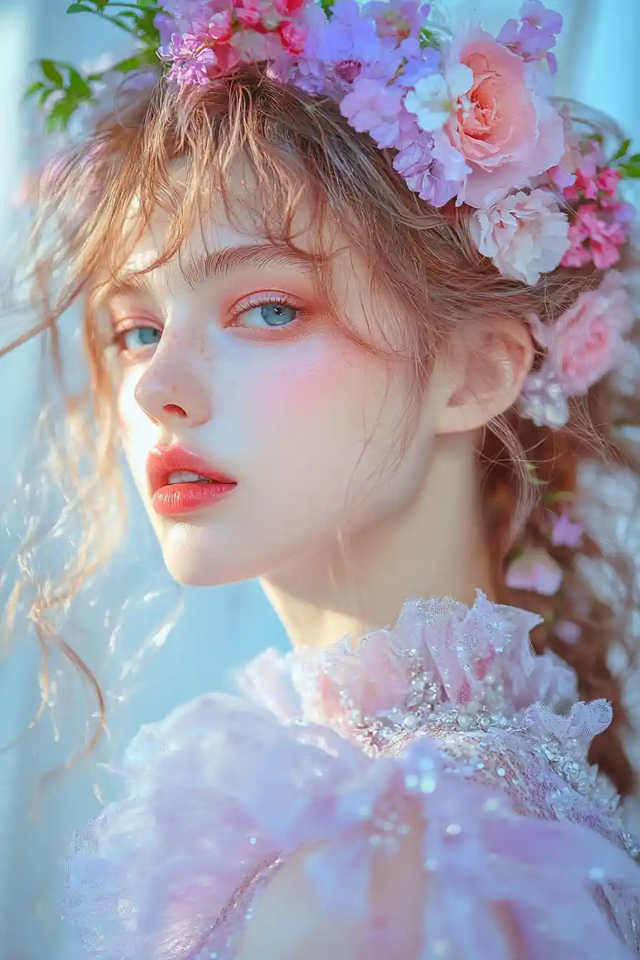 Romantic pastel fantasy girl in elegant victorian style