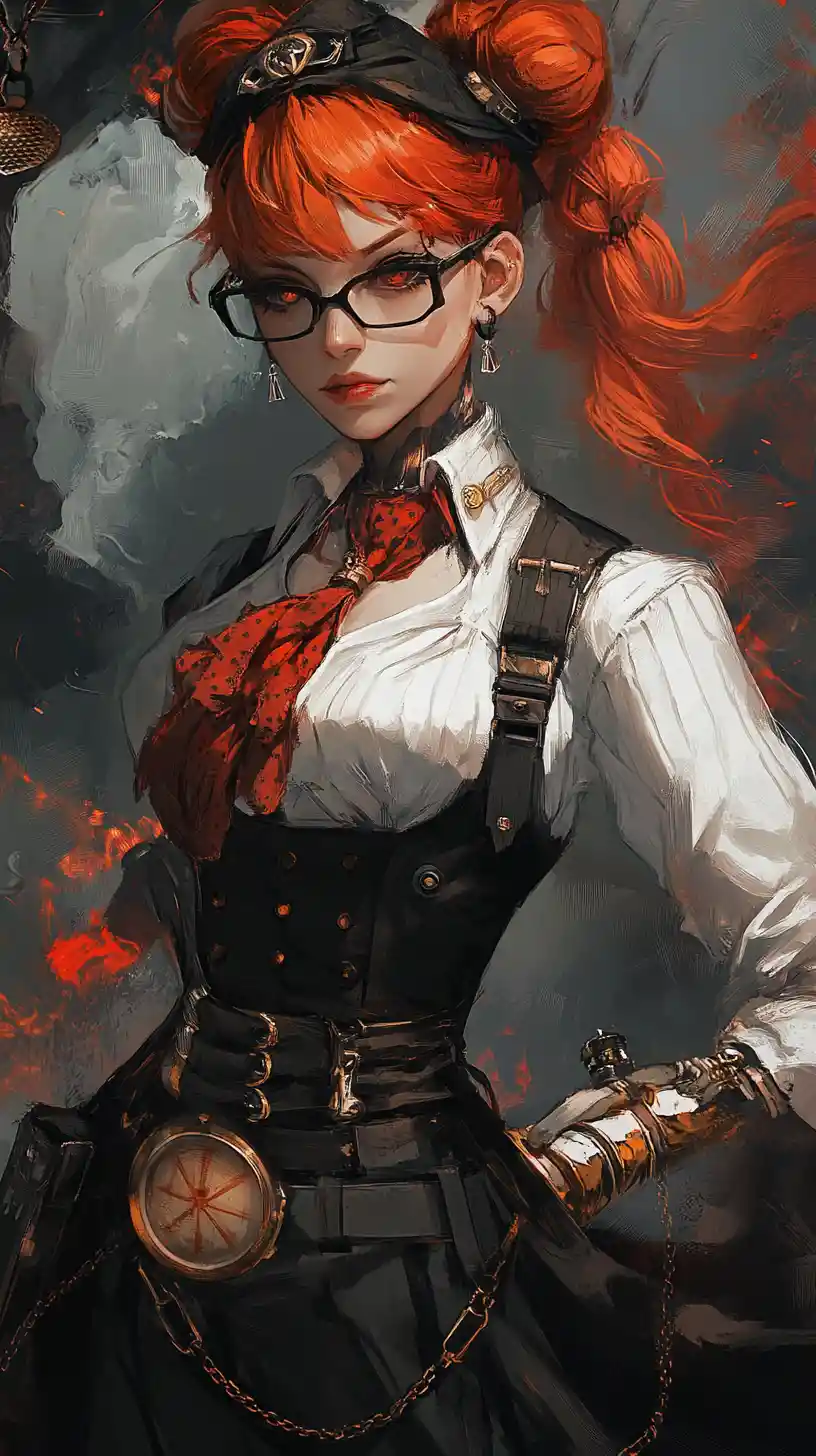 Tired girl with red hair and cigarette in formal outfit