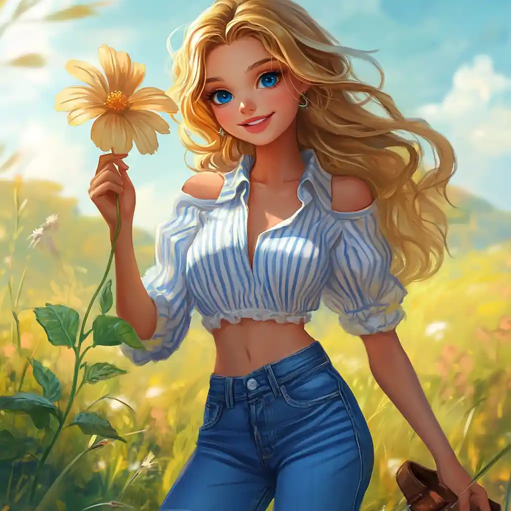 Young woman plucking flower petals in a dreamy field