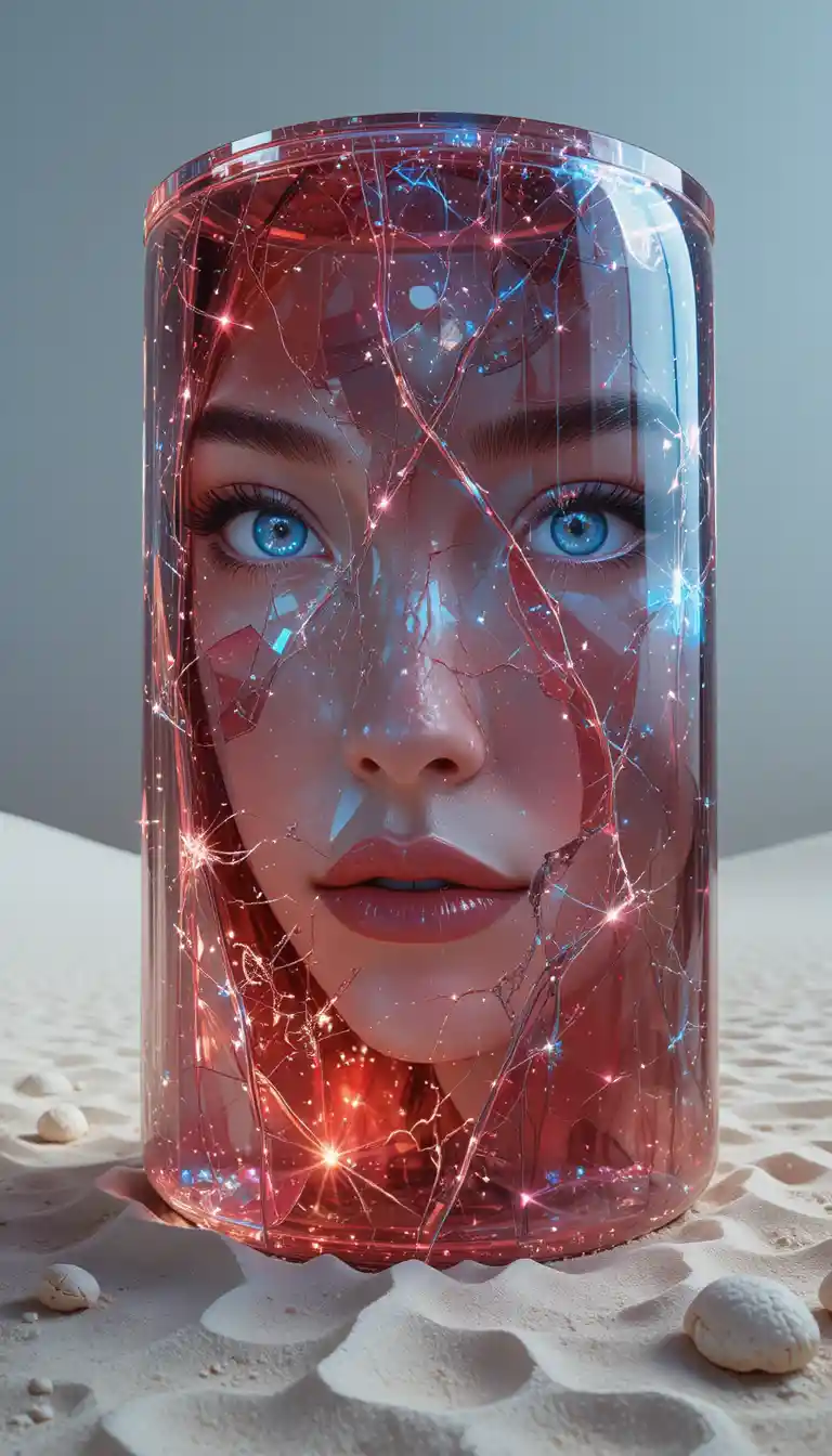 Futuristic frosted glass sculpture with glowing inner light