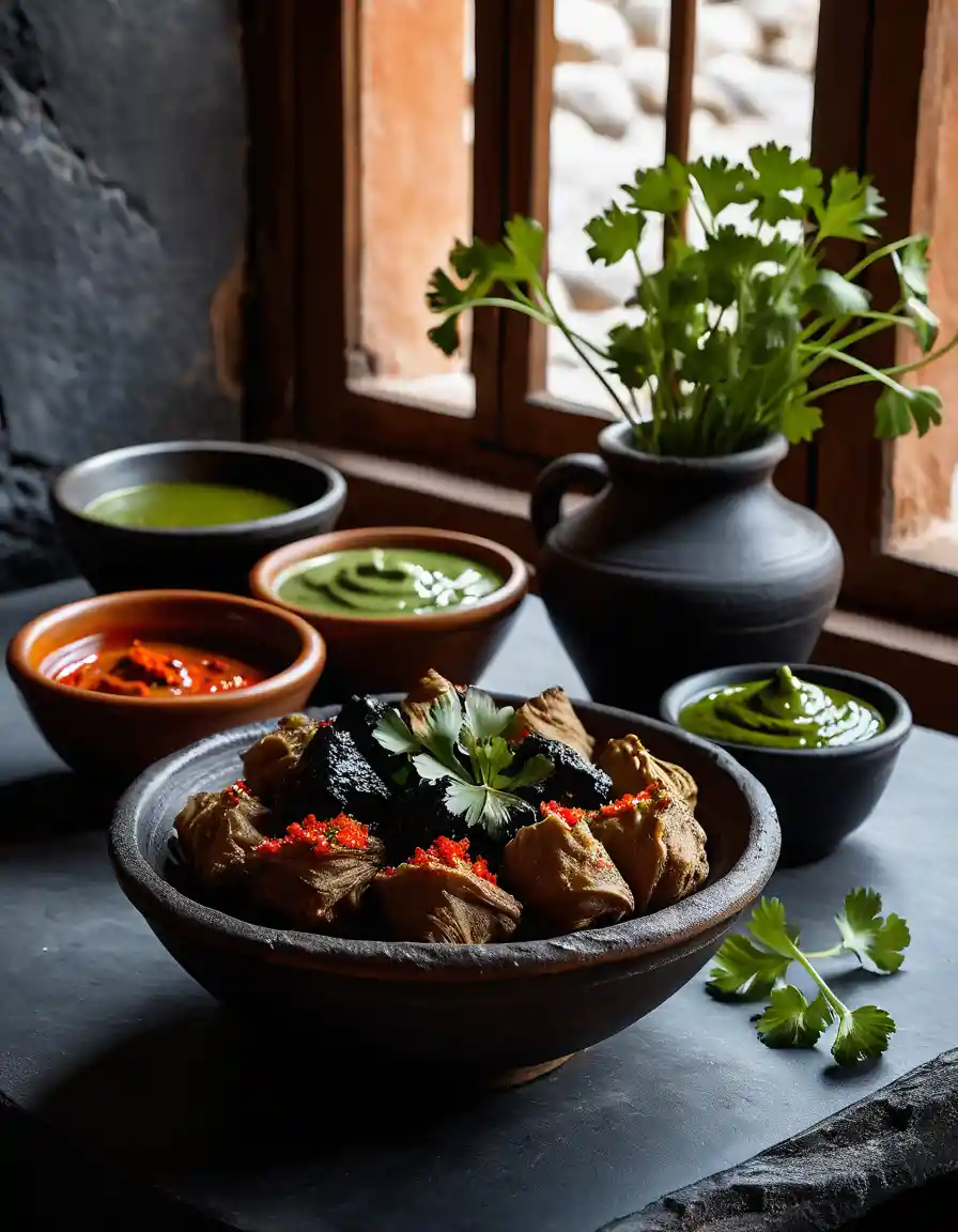 Canarian wrinkled potatoes with red and green mojo sauces