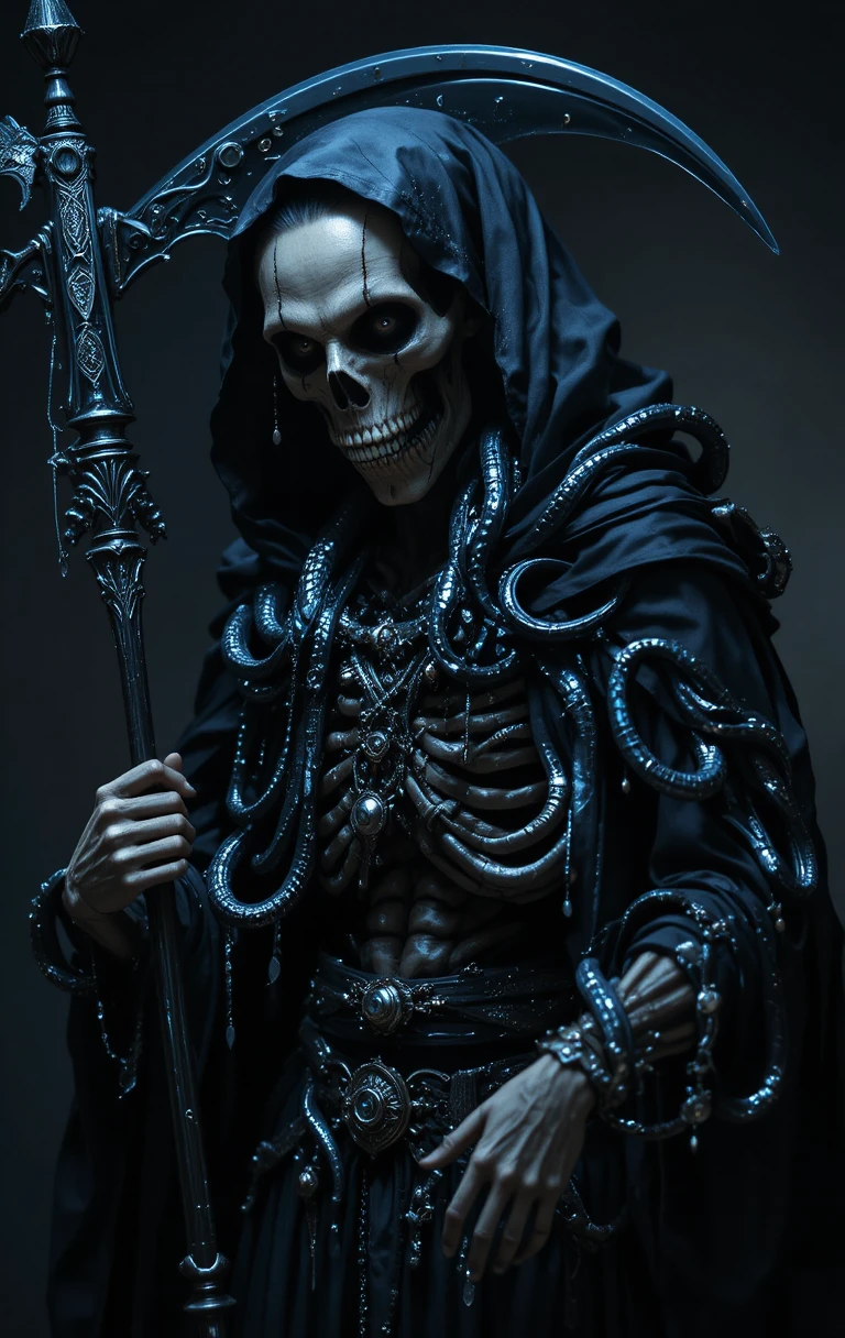 Creepy Grim Reaper With Snakes And Chrome Blade