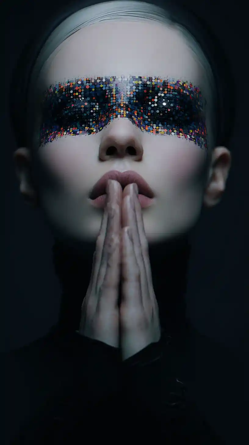 Surreal isometric portrait of a mystical woman with forehead eye