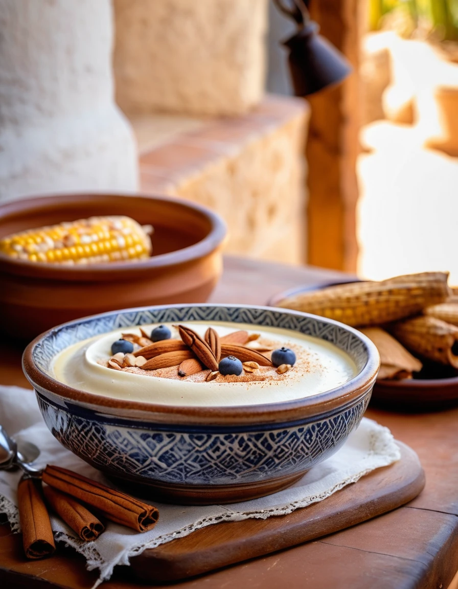 Rustic Canarian frangollo dessert in a ceramic bowl